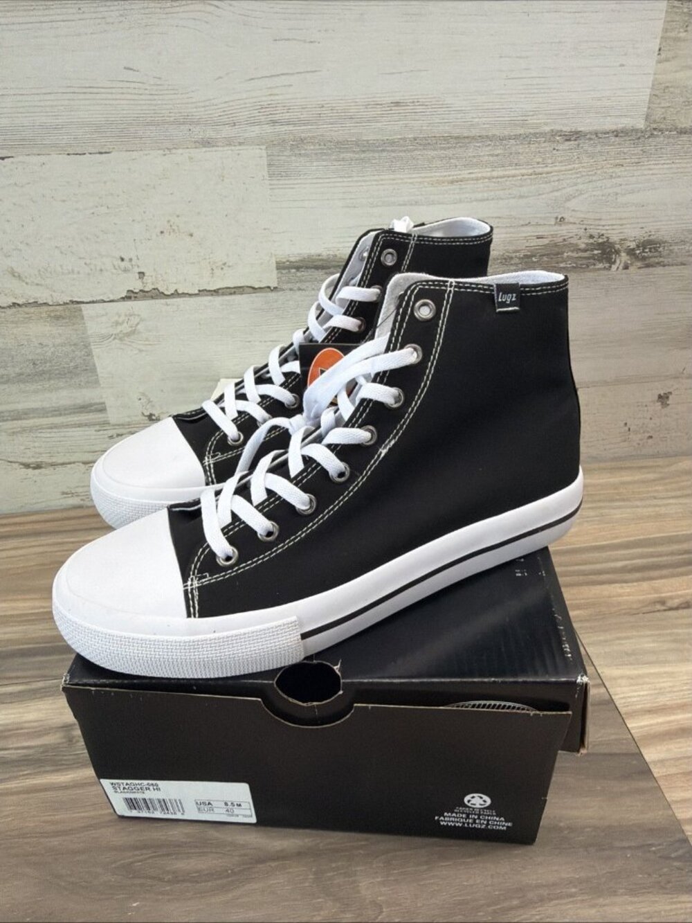 Lugz Women's Stagger Hi Fashion Sneaker, Black/White, 8.5 M US New In Box - Picture 4 of 5